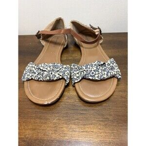Mossimo Supply Co. Women’s Cloth Blue Brown Strappy Toe Flat Sandals Size 8.5